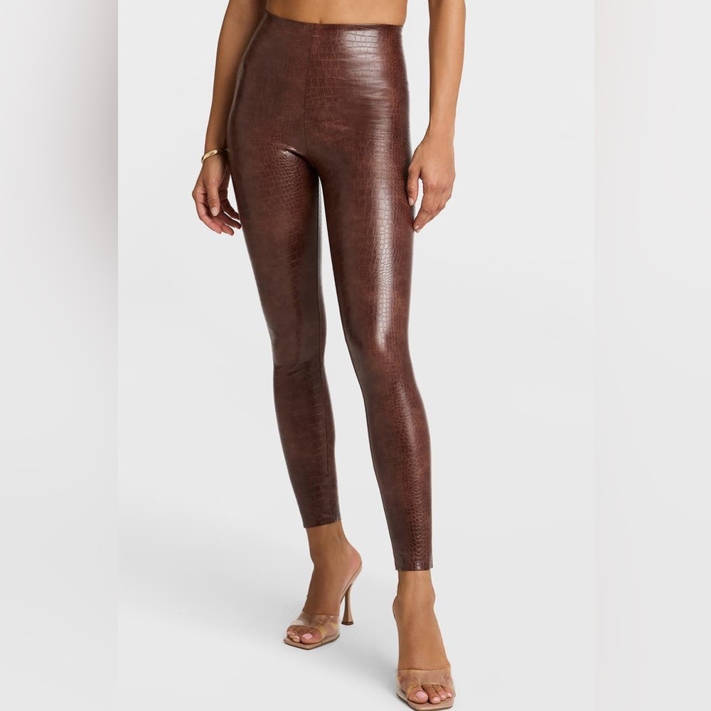 Commando Brown Croc-Embossed Faux Leather Leggings